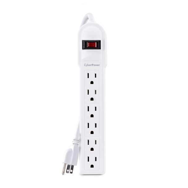 CYBERPOWER SYSTEMS CSB606W 900J SURGE PROTECTOR 6 OUTLETS 4 FT CORD EMI/RFI WHITE $50K CEG CSB606W 649532617722