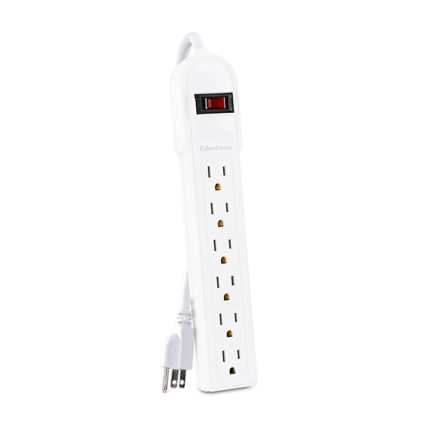 CYBERPOWER SYSTEMS CSB606W 900J SURGE PROTECTOR 6 OUTLETS 4 FT CORD EMI/RFI WHITE $50K CEG CSB606W 649532617722