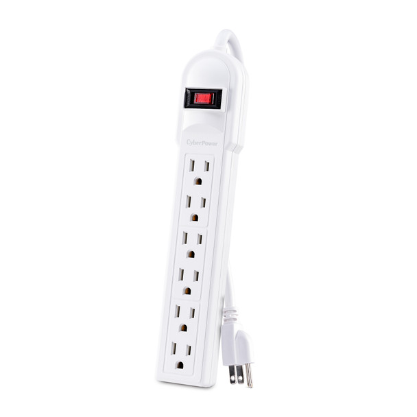 CYBERPOWER SYSTEMS CSB606W 900J SURGE PROTECTOR 6 OUTLETS 4 FT CORD EMI/RFI WHITE $50K CEG CSB606W 649532617722