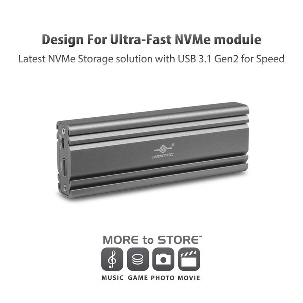 Vantec RD NST-206C3-SG M.2 NVMe SSD to USB 3.1 Gen 2 Type C Enclosure Retail