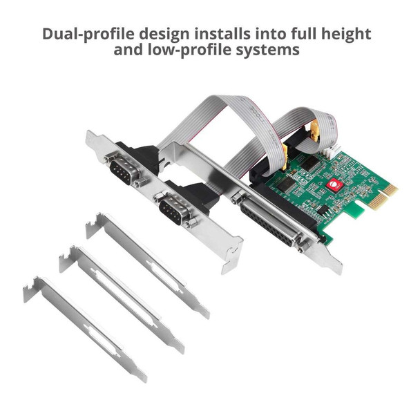 SIIG IO JJ-E20411-S1 DP Cyber 2S1P PCIe Card two RS-232 serial ports Brown Box