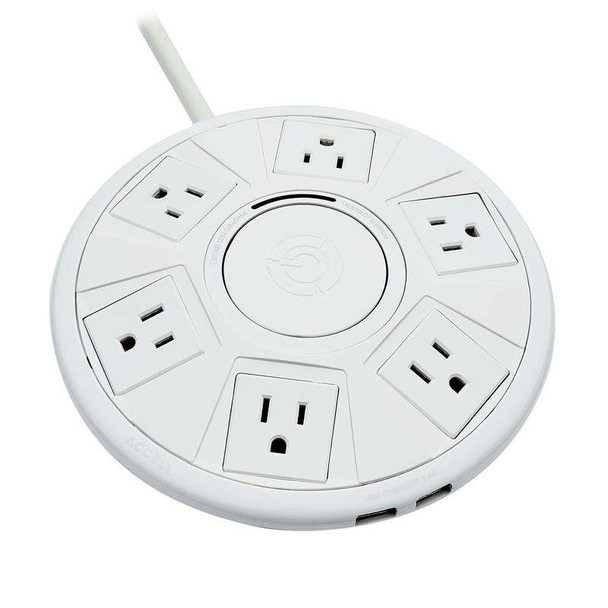 Accell SUR D080B-048F Power Air 1080J Surge Protector w 2xUSB-A 6ft white RTL