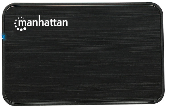 Manhattan Drive Enclosure, 2.5", USB-A, 480 Mbps (USB 2.0), SATA, Black, Sturdy, Plastic, Hi-Speed USB, Windows or Mac, Three Year Warranty, Boxed 33437