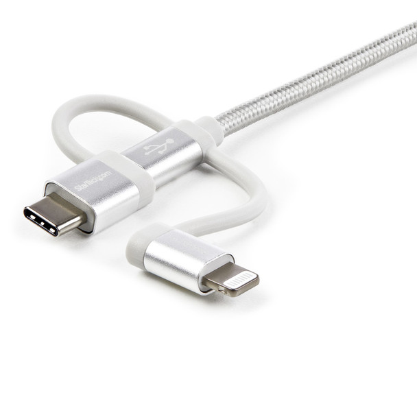 StarTech.com 1 m (3 f.t) USB Multi Charging Cable - USB to Micro-USB or USB-C or Lightning for iPhone / iPad / iPod / Android - Apple MFi Certified - 3 in 1 USB Charger - Braided 35298