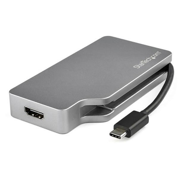 StarTech.com USB C Multiport Video Adapter w/ HDMI, VGA, Mini DisplayPort or DVI - USB Type C Monitor Adapter to HDMI 2.0 or mDP 1.2 (4K 60Hz) - VGA or DVI (1080p) - Space Gray Aluminum 35576