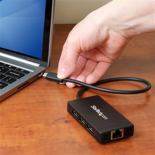 StarTech.com 3-Port USB-C Hub with Gigabit Ethernet - USB-C to 3x USB-A - USB 3.0 - Includes Power Adapter 35651