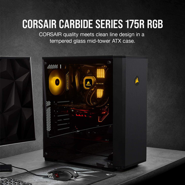 CORSAIR Carbide Series 175R RGB Tempered Glass Mid-Tower ATX Gaming Case, Black - CC-9011171-WW