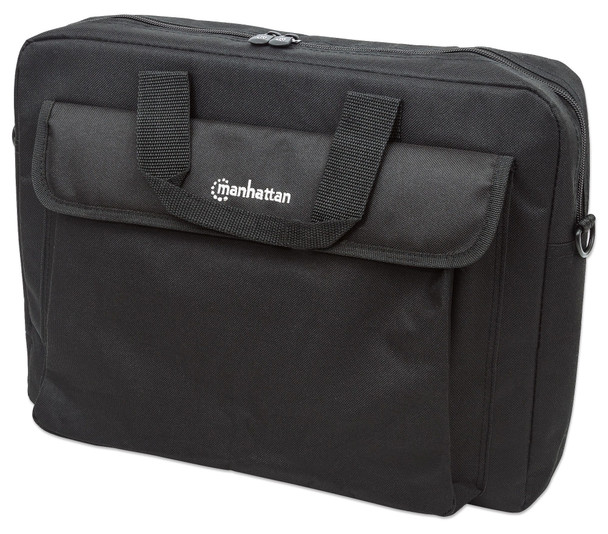 Manhattan London Laptop Bag 15.6", Top Loader, Accessories Pocket, Shoulder Strap (removable), Notebook Case, Black, Three Year Warranty 37181