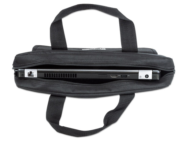 Manhattan London Laptop Bag 15.6", Top Loader, Accessories Pocket, Shoulder Strap (removable), Notebook Case, Black, Three Year Warranty 37181