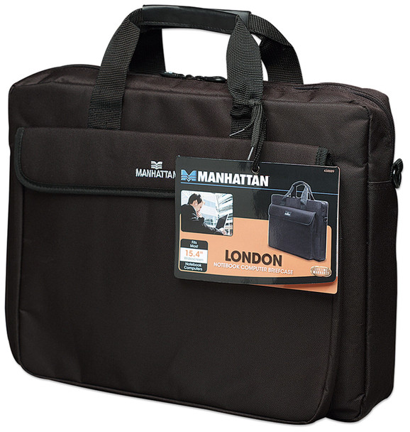 Manhattan London Laptop Bag 15.6", Top Loader, Accessories Pocket, Shoulder Strap (removable), Notebook Case, Black, Three Year Warranty 37181