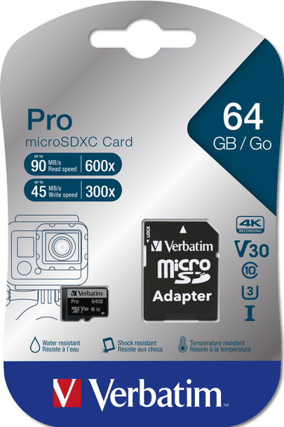 Verbatim Pro memory card 64 GB MicroSDXC UHS Class 10 37258