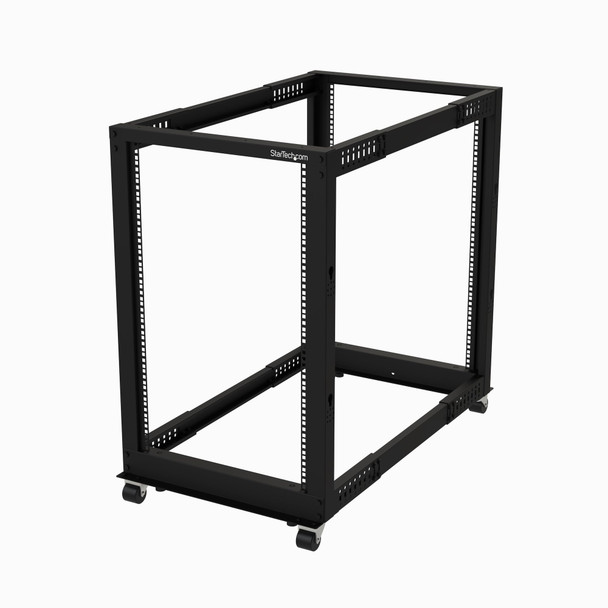 StarTech.com Armadio Server Rack con 4 staffe a Telaio Aperto 18U con profondità regolabile da 59-104cm - Rack per apparecchiature di rete con rotelle, livellatori e gestione dei cavi 37428