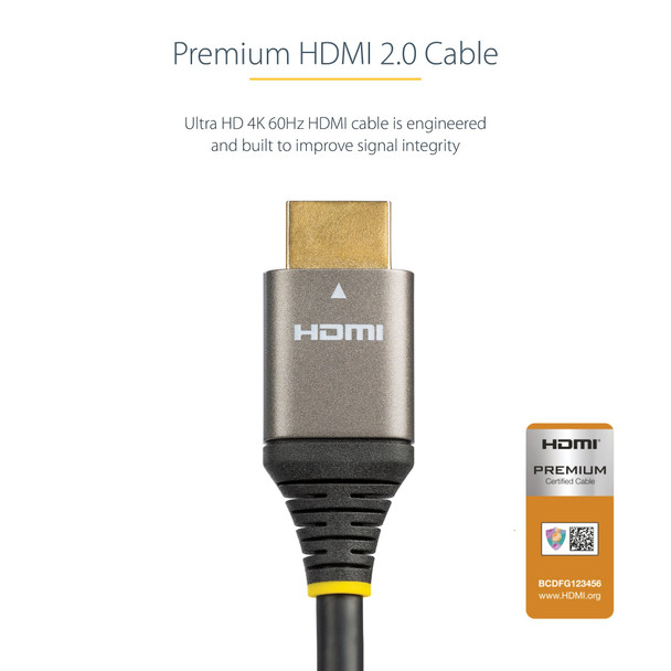 Startech.Com 10Ft (3M) Premium Certified Hdmi 2.0 Cable - High Speed Ultra Hd 4K 60Hz Hdmi Cable With Ethernet - Hdr10, Arc - Uhd Hdmi Video Cord - For Uhd Monitors, Tvs, Displays - M/M Hdmmv3M 065030889278