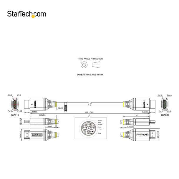 Startech.Com 10Ft (3M) Premium Certified Hdmi 2.0 Cable - High Speed Ultra Hd 4K 60Hz Hdmi Cable With Ethernet - Hdr10, Arc - Uhd Hdmi Video Cord - For Uhd Monitors, Tvs, Displays - M/M Hdmmv3M 065030889278