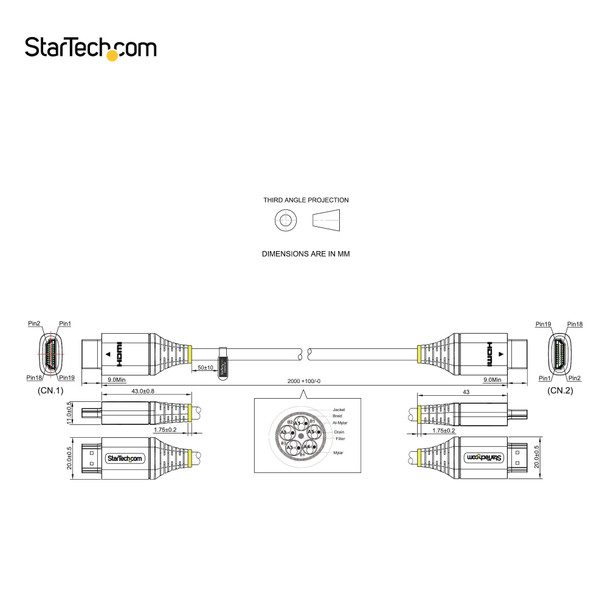 Startech.Com 6Ft (2M) Premium Certified Hdmi 2.0 Cable - High Speed Ultra Hd 4K 60Hz Hdmi Cable With Ethernet - Hdr10, Arc - Uhd Hdmi Video Cord - For Uhd Monitors, Tvs, Displays - M/M Hdmmv2M 065030889056