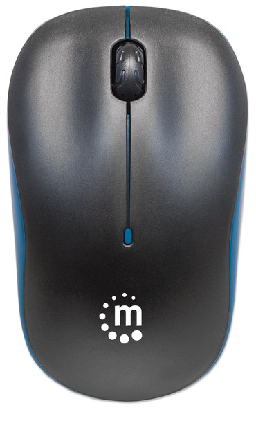 Manhattan Success Wireless Mouse, Black/Blue, 1000dpi, 2.4Ghz up to 10m, USB, Optical, Three Button with Scroll Wheel, USB micro receiver, AA battery included, Low friction base, Three Year Warranty, Blister 179416 766623179416