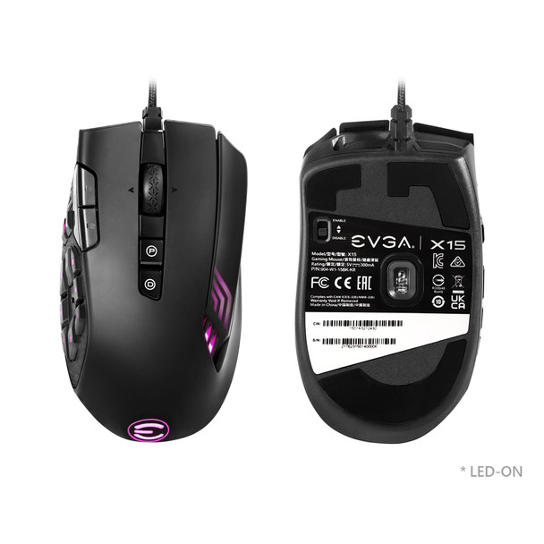 eVGA Mouse 904-W1-15BK-KR X15 MMO Gaming Mouse 8k Wired Black 20 Buttons Retail