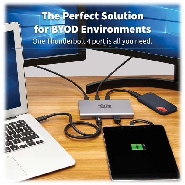 Tripp Lite MTB4-HUB3-01 4-Port Thunderbolt 4 Hub - 8K, 2x 4K 60 Hz, USB 3.2 Gen 2, USB-A Port, 100W Charging, Gray MTB4-HUB3-01 037332263117