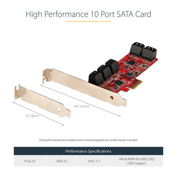 StarTech.com SATA PCIe Card - 10 Port PCIe SATA Expansion Card - 6Gbps - Low Profile Bracket - 10 Mini-SAS to SATA Cables - ASM1062 Non-Raid - PCI Express to SATA Converter 10P6G-PCIE-SATA-CARD 065030893763