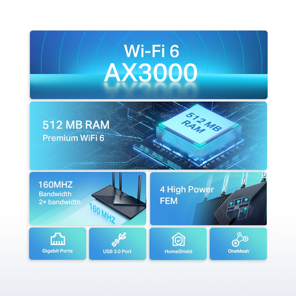 TP-Link Router Archer AX55 AX3000 Dual Band Gigabit Wi-Fi 6 Router Retail