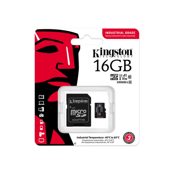 Kingston Technology KINGSTON 16GB MICROSDHC INDUSTRIAL C10 A1 PSLC CARD + SD ADAPTER SDCIT2/16GB 740617321104