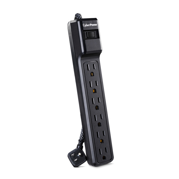 Cyberpower Systems 6-Outlet Surge Suppressor,500 J, 8 Braided Cord, Black B608B 649532933303