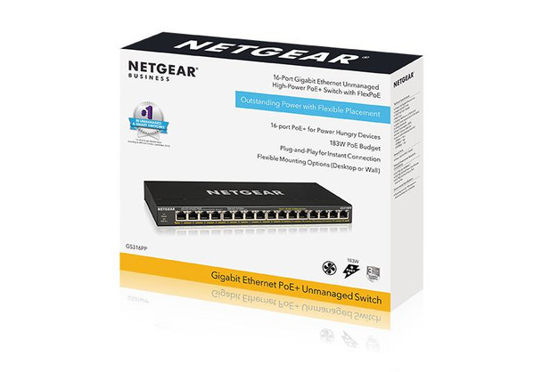 NETGEAR 16-Port Gig Unmanaged PoE+with  GS316PP-100NAS 606449146899