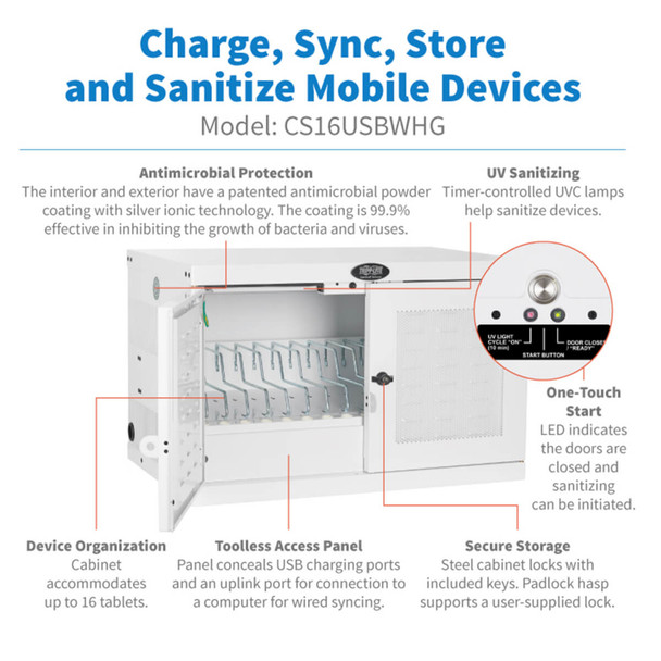 Tripp Lite CS16USBWHG portable device management cart/cabinet Portable device management cabinet White CS16USBWHG 037332240132