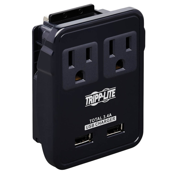 Tripp Lite Safe-It 2-Outlet Universal Travel Charger - 5-15R Outlets, 2 Usb Ports, Direct Plug-In With 5 Plug Options, Antimicrobial Protection Sk2Utravam 037332265760