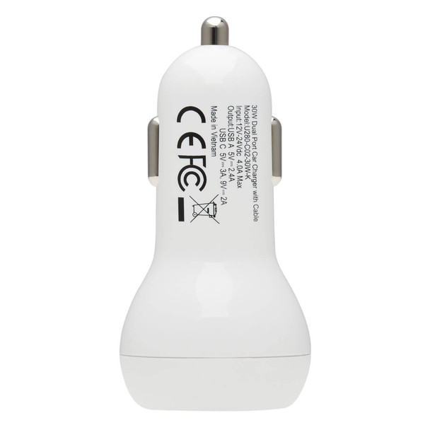 Tripp Lite DUAL-PORT USB CAR CHARGER 30W PD WHT U280-C02-30W-K 037332260901