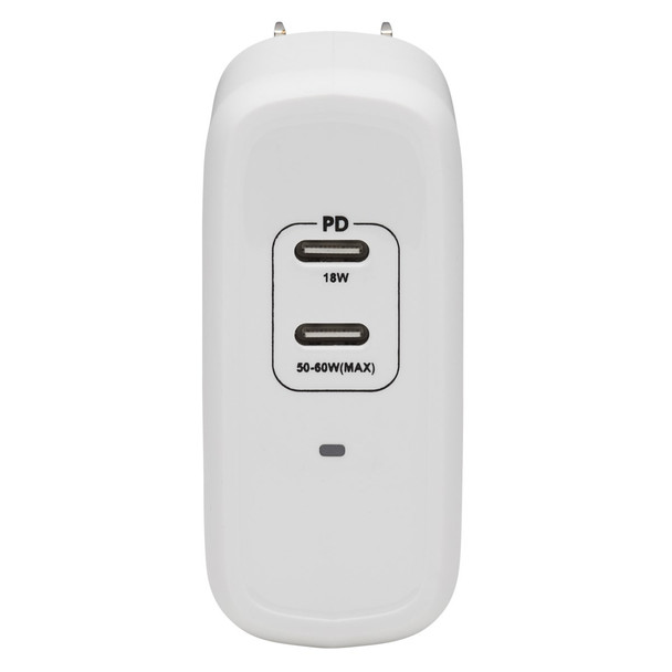 Tripp Lite USB C Wall Charger 2-Port Compact Gan Technology 68W PD3.0 White U280-W02-68C2-G 037332259660