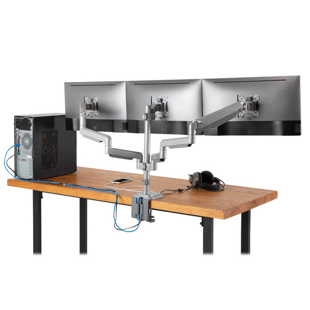 Tripp Lite DDR1730TAL Triple-Display Flex-Arm Desktop Clamp for 17” to 30” Flat-Screen Displays - USB and Audio Ports, Aluminum DDR1730TAL 037332262516