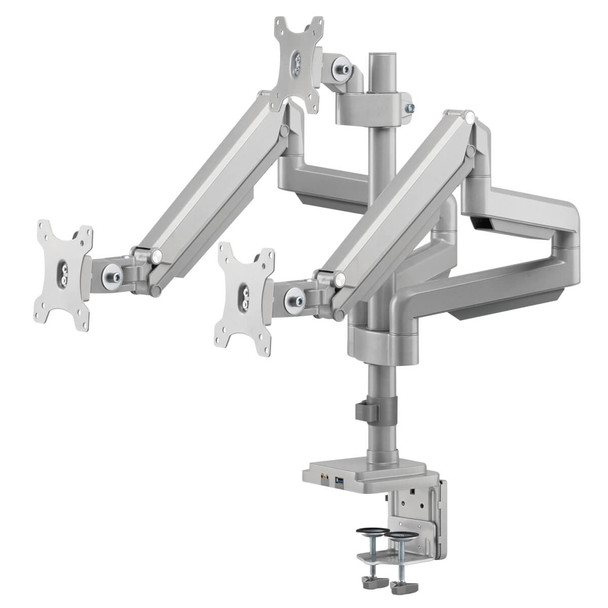 Tripp Lite DDR1730TAL Triple-Display Flex-Arm Desktop Clamp for 17” to 30” Flat-Screen Displays - USB and Audio Ports, Aluminum DDR1730TAL 037332262516