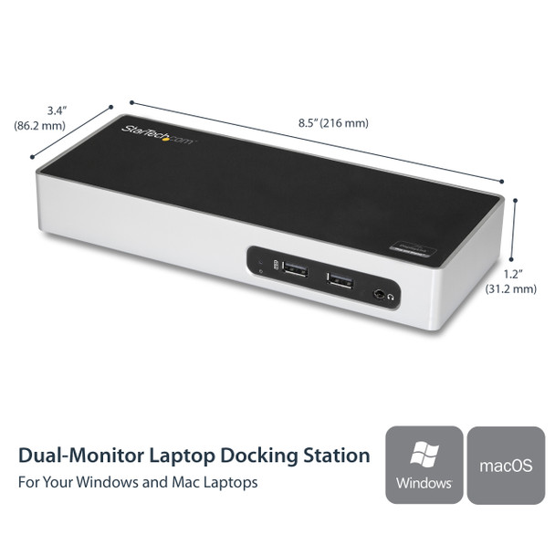 StarTech.com USB 3.0 Docking Station - Dual Monitor Laptop Docking Station with HDMI & DVI/VGA Video - 6-port USB 3.1 Gen 1 5Gbps Hub, GbE, Audio - Universal Type-A Dock - Windows & Mac DK30ADD 065030871440