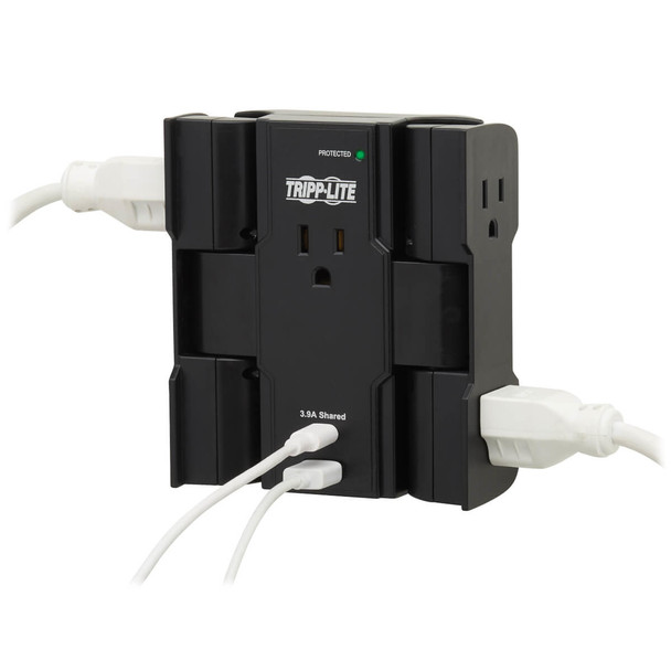 Tripp Lite Safe-IT 5-Outlet Surge Protector - USB-A/USB-C Ports, 5-15P Direct Plug-In, 1050 Joules, Antimicrobial Protection, Black SK5BUCAM 037332263582