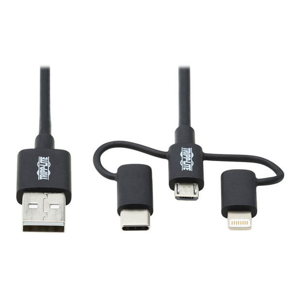 Tripp Lite M101-006-LMC-BK Universal USB-A to Lightning, USB Micro-B and USB-C Sync/Charge Cable (M/3xM), MFi Certified, Black, 6 ft. (1.8 m) M101-006-LMC-BK 037332254856