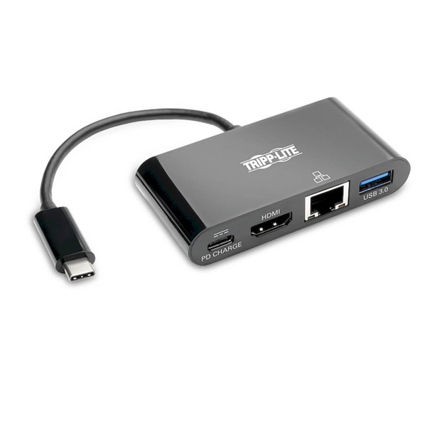 Tripp Lite U444-06N-H4GUBC USB-C Multiport Adapter - 4K HDMI, USB-A Port, GbE, 60W PD Charging, HDCP, Black U444-06N-H4GUBC 037332209146
