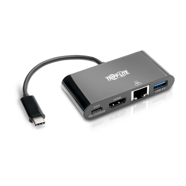 Tripp Lite U444-06N-HGUB-C USB-C Multiport Adapter - HDMI, USB 3.0 Port, GbE, 60W PD Charging, HDCP, Black U444-06N-HGUB-C 037332209160