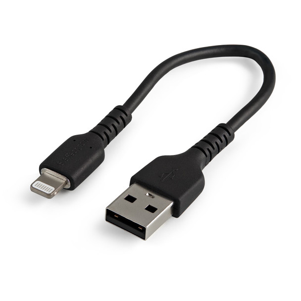 StarTech.com 15cm Durable USB A to Lightning Cable - Black USB Type A to Lightning Connector Charge & Sync Power Cord - Rugged w/Aramid Fiber - Apple MFI Certified - iPad Air iPhone 12 RUSBLTMM15CMB 065030891714