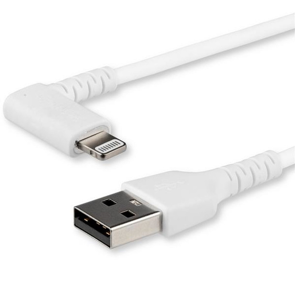 StarTech.com 2m USB A to Lightning Cable - Durable 90 Degree Right Angled White USB Type A to Lightning Connector Sync & Charger Cord w/Aramid Fiber Apple MFI Certified iPad iPhone 11 RUSBLTMM2MWR 065030880954