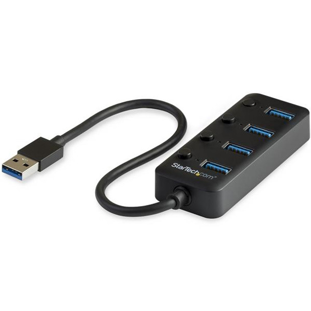 StarTech.com 4 Port USB 3.0 Hub - USB-A to 4x USB 3.0 Type-A with Individual On/Off Port Switches - SuperSpeed 5Gbps USB 3.1/3.2 Gen 1 - USB Bus Powered - Portable - 9.8" Attached Cable HB30A4AIB 065030874243