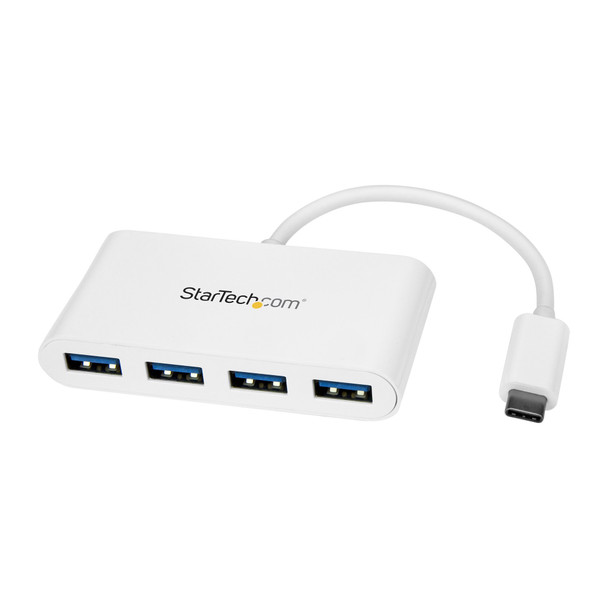 StarTech.com 4 Port USB C Hub with 4x USB-A Ports (USB 3.0 SuperSpeed 5Gbps) - USB Bus Powered - Portable/Laptop USB-C to USB-A Adapter Hub - USB 3.1 Gen 1/USB 3.2 Gen 1 Type-C Hub - White HB30C4ABW 065030871051