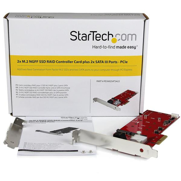 StarTech.com 2x M.2 NGFF SSD RAID Controller Card plus 2x SATA III Ports - PCIe 38915