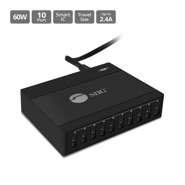 SIIG AC AC-PW1G11-S1 60W 10-Port USB Charger Brown Box