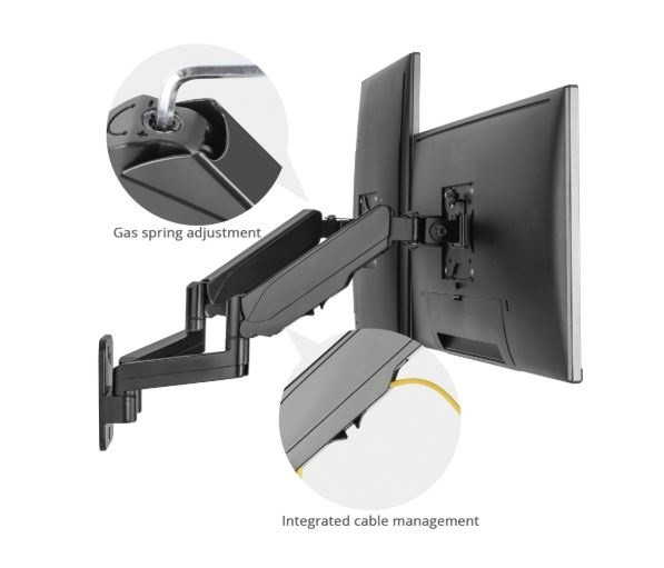 SIIG AC CE-MT2M12-S1 Premium Aluminum Gas Spring Wall Mount Dual Monitor RTL
