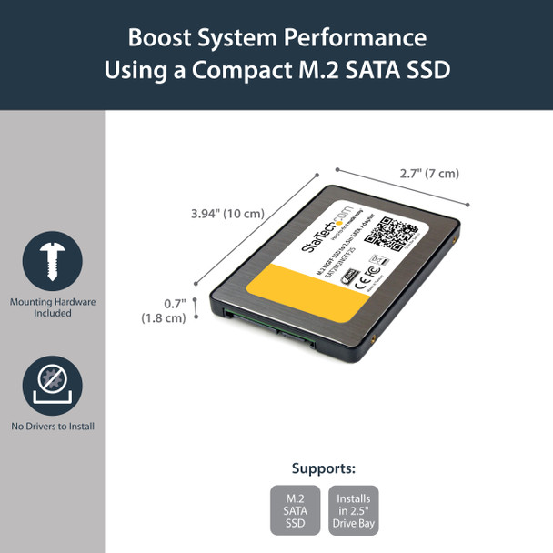 StarTech.com M.2 SSD to 2.5in SATA III Adapter - M.2 Solid State Drive Converter with Protective Housing 39287