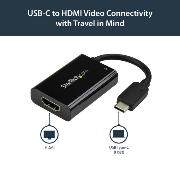 StarTech.com USB C to HDMI 2.0 Adapter with Power Delivery - 4K 60Hz USB Type-C to HDMI Display Video Converter - 60W PD Pass-Through Charging Port - Thunderbolt 3 Compatible - Black CDP2HDUCP 065030866231