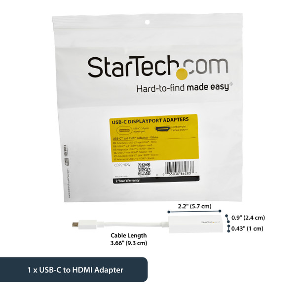 StarTech.com USB-C to HDMI Adapter with 4K 30Hz - White CDP2HDW 065030862837