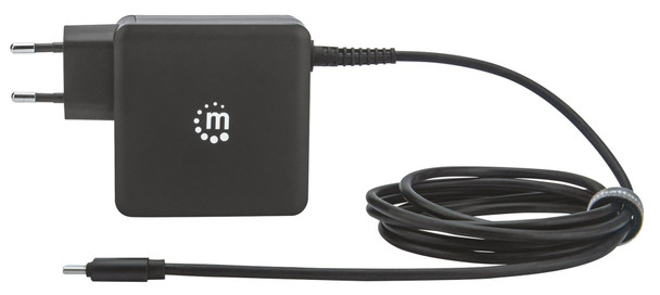 Manhattan Wall/Power Charger (Euro 2-pin), USB-C and USB-A ports, USB-C Output: 60W / 3A, USB-A Output: 2.4A, USB-C 1m Cable Built In, Black, Three Year Warranty, Box 180238 766623180238