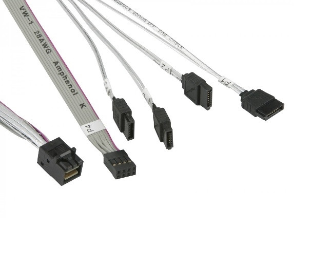 Supermicro Cable CBL-SAST-0631 55cm mini SAS HD to 4 SATA w SB 30AWG Retail